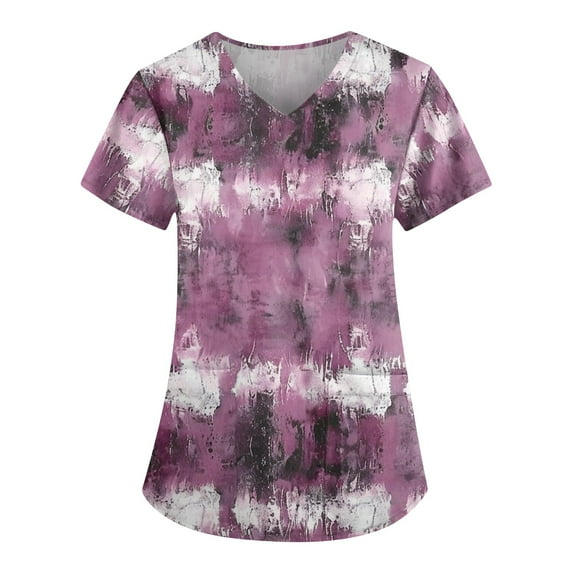 IYYVV Floral Printed Nursing Scrubs Shirts for Women 2024 New Fun Medical Plus Size Scrub Tops with Pockets Light pink 4XL