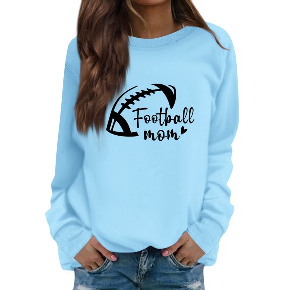 IYYVV Football Game Day Sweatshirt for Women Fall Fashion Pullover Tops Graphic Print Casual Crewneck Long Sleeve Shirts HA43-Light Blue M