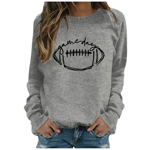 IYYVV Football Sweatshirts for Women Game Day Touchdown Season Sweatshirt Crewneck Rugby Graphic Hoodie Pullover Long Sleeve Casual Fall Shirts HA04-Gray 3XL