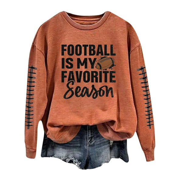 IYYVV Football Sweatshirts for Women Game Day Heart Football Graphic Hoodies Oversized Pullover Crew Neck Long Sleeve Mom Shirts EB33-Orange 3XL