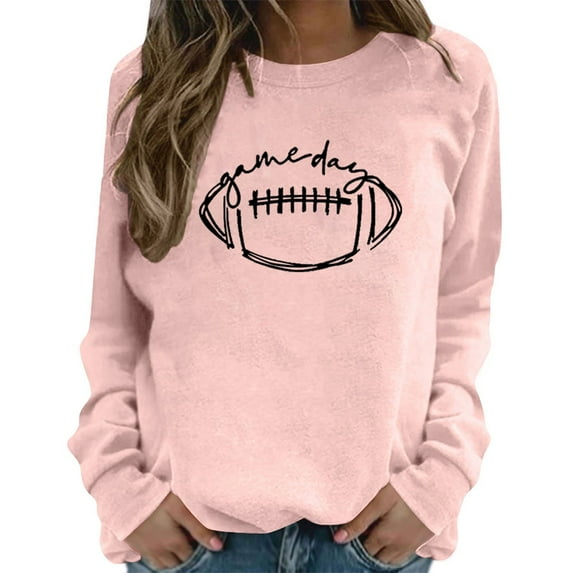 IYYVV Football Sweatshirts for Women Game Day Heart Football Graphic Hoodies Oversized Pullover Crew Neck Long Sleeve Mom Shirts HA05-Pink 3XL