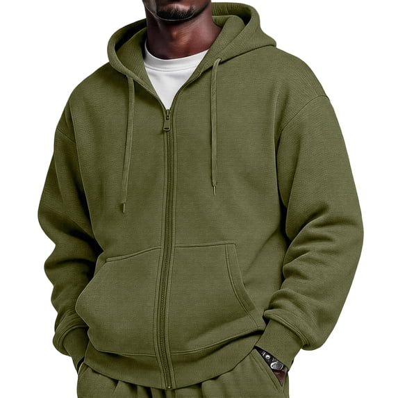 IYYVV Full Zip Hoodies for Men Oversized Hooded Sweat Shirt Open Front Cardigan,Zipper Jackets, Oversize, Warm Army Green L