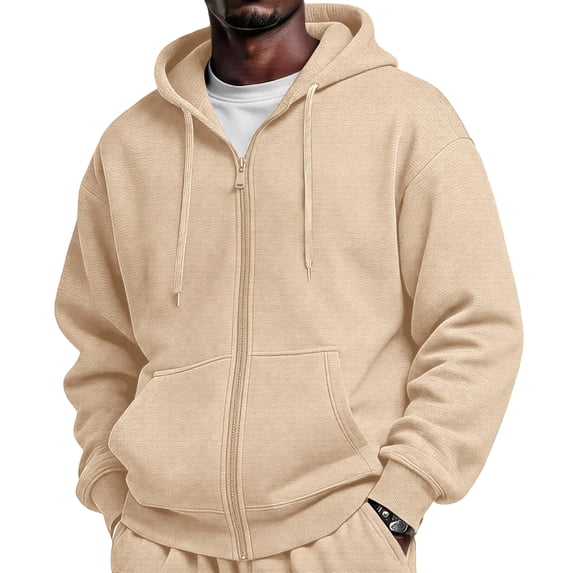 IYYVV Full Zip Hoodies for Men Oversized Hooded Sweat Shirt Open Front Cardigan,Zipper Jackets, Oversize, Warm Beige 3XL