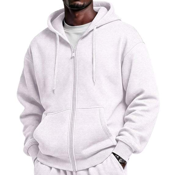 IYYVV Full Zip Hoodies for Men Oversized Hooded Sweat Shirt Open Front Cardigan,Zipper Jackets, Oversize, Warm White 3XL