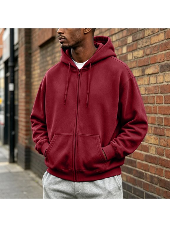 Full Zip Hoodies for Men Oversized Knit Open Front Cardigan,Lightweight, Warm for Daily Wear and Outdoor Activities Wine M
