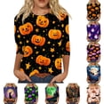 thumbnail image 1 of IYYVV Funny Graphic tees for women Pumpkin Ghost Bats Spiders Halloween Costumes Crewneck 2026 Shirts 3/4 Sleeve T-Shirts Black XL, 1 of 8