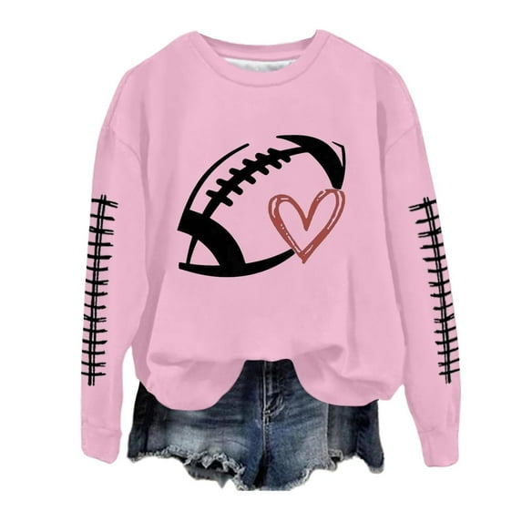 IYYVV Game Day Sweatshirt Womens Football Mom Long Sleeve Graphic Shirts Soccer Mom Sports Crewneck Pullover Plus Size Tops EB09-Pink L