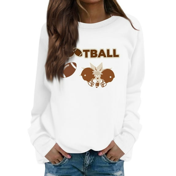 IYYVV Game Day Sweatshirt for Women Oversized Football Graphic Sweatshirts Crewneck Casual Long Sleeve Shirts Lightweight Pullover HA37-White L