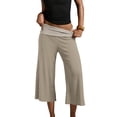 thumbnail image 1 of IYYVV Gaucho Pants Women Fold Over Cropped Capri Pants Low Rise Wide Leg Yoga Capris Palazzo Culotte Stretch Bottoms Khaki XL, 1 of 6