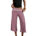 thumbnail image 1 of IYYVV Gaucho Pants Women Fold Over Cropped Capri Pants Low Rise Wide Leg Yoga Capris Palazzo Culotte Stretch Bottoms Red S, 1 of 6