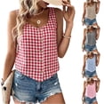 thumbnail image 1 of IYYVV Gingham Tops for Women Spring Summer Cotton Sleeveless Tank Top Casual Beach Cute Plaid Button Down Shirts Blouses Light Blue S, 1 of 7