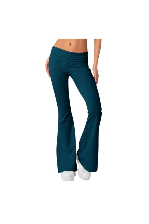 Girls Flare Leggings High Waisted Golf Pants Solid Color Women's Leggings Woman Winter Pants Palazzo Yoga Pants Loose Fit Fleece Pajamas Pants Dark Blue XS