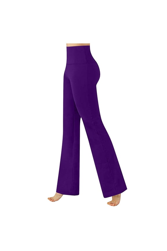 Girls Flare Leggings High Waisted Womens Lined Pants Solid Color Non See Through Leggings for Women Flannel Pajama Pants Women Boot Cut Leggings Vintage Women's Pajamas Purple M