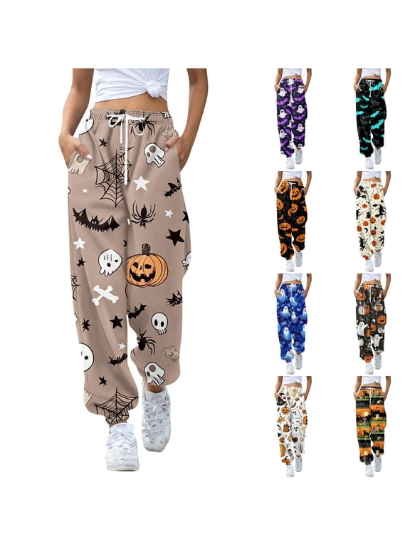 Halloween Baggy Sweatpants For Women With Pockets Devil Skeleton Graphic Jogger Festival Autumn Drawstring Track Pants Track Pants Joggers Multicolor M