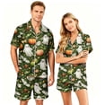 thumbnail image 1 of IYYVV Halloween Couple Matching Satin Pajamas Sets Short Sleeve Button Down Silk Pjs Goth Pumpkin Sleepwear 2 Pieces Loungewear Yellow L, 1 of 3