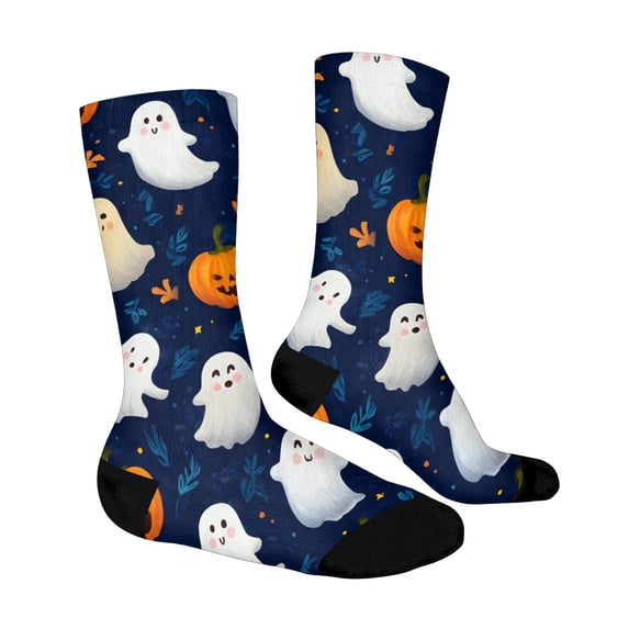 IYYVV Halloween Crew Socks For Men Women Fun Pumpkin Ghost Novelty Crazy Crew Over The Calf Socks For Holiday Festival One Size
