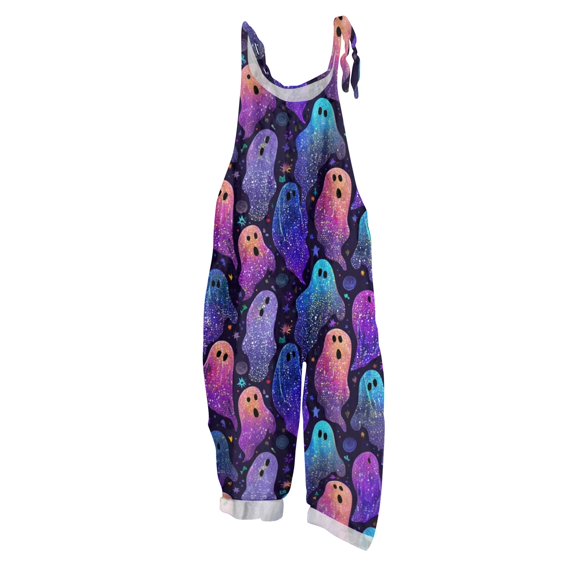 IYYVV Halloween Jumpsuits for Women 2026 Sleeveless Pumpkin Graphic Rompers Pants Adjustable Strap Baggy Overalls Purple L