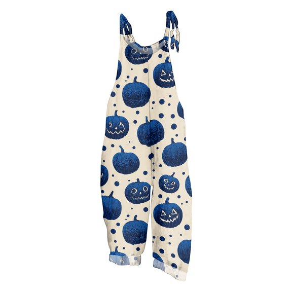 IYYVV Halloween Jumpsuits for Women Cute Ghost Graphic Overalls Loose Fit Plus Size Rompers Lightweight Travel Vacation Clothes 2026 Blue S
