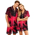 thumbnail image 1 of IYYVV Halloween Matching Pajamas For Couples Funny Pumpkin Bats Silk Satin Sleepwear Short Sleeve Button Down 2 Pieces Loungewear Red M, 1 of 5