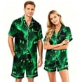 thumbnail image 1 of IYYVV Halloween Matching Pajamas For Couples Witch Cute Candy Silk Satin Sleepwear Short Sleeve Button Down 2 Piece Lounge Set Green 2XL, 1 of 5