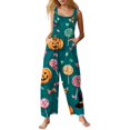 thumbnail image 1 of IYYVV Halloween Overalls Women Casual Loose Wide Leg Jumpsuits Summer Pumpkin Ghost Printed Baggy Rompers with Pockets Dark Green S, 1 of 5