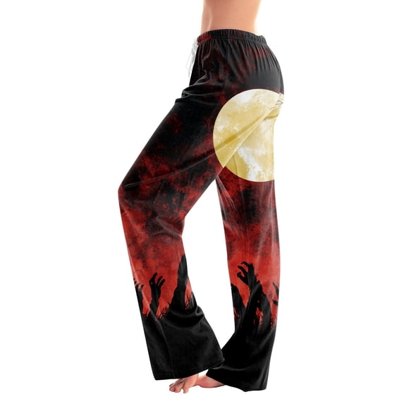 IYYVV Halloween Pajama Pants Women Casual Lantern Print Drawstring Pajama Bottoms Stretch Lounge Skull Spooky Orange Lounge Pant Red XL