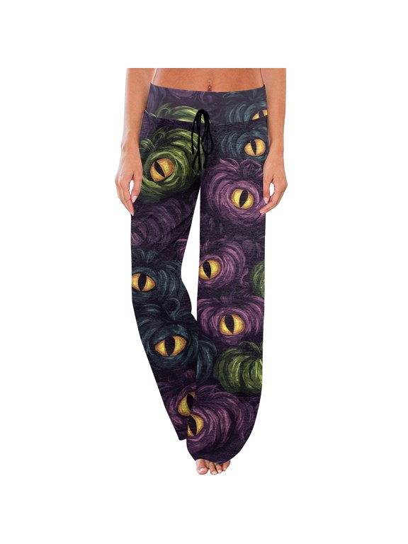 Halloween Pajama Pants Women Devil Lantern Patterned Drawstring Sleepwear Halloween Stretch Lounge Ghost Face Autumn Pants Green S