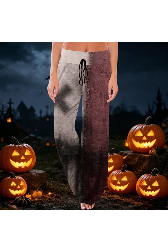 Halloween Pajama Pants Women Goth Trendy Ghost Print Drawstring Pj Pants Halloween Cozy Comfortable Spooky Ghost Dressy Pant Gray L