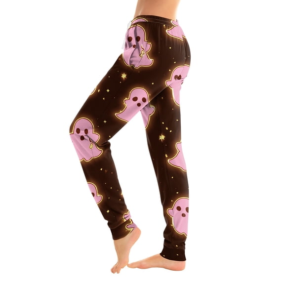 IYYVV Halloween Pajama Pants Womens Baggy Spooky Ghost Graphic Sweat Pant Fall Winter Lounge Pant with Pocket Pink S