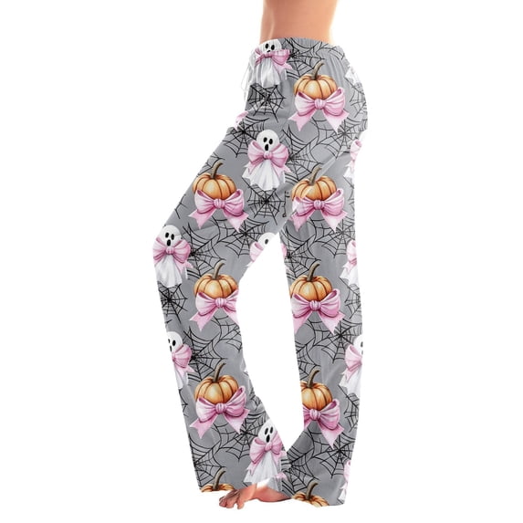 IYYVV Halloween Pajama Pants for Women Cute Funny Pumpkin Graphic Pajamas Casual Elastic Waist Palazzo Pants Fall Pajamas Pink M