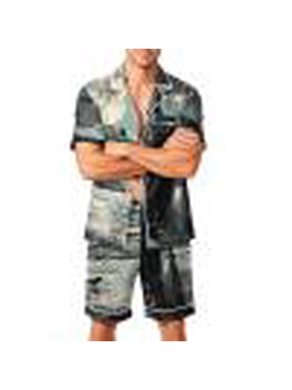 Halloween Pajama Sets For Men Devil Ghost Face Print Silk Short Sleeve Button Tops Matching Shorts Set Cute Plus Size Pjs Black M