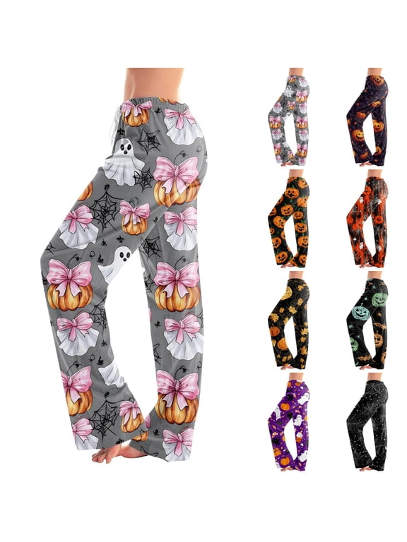 Halloween Pajamas Devil Pumpkin Ghost Skeleton Print Drawstring Pjs Halloween Cozy Comfortable Spooky Ghost Trendy Clothes Khaki XL