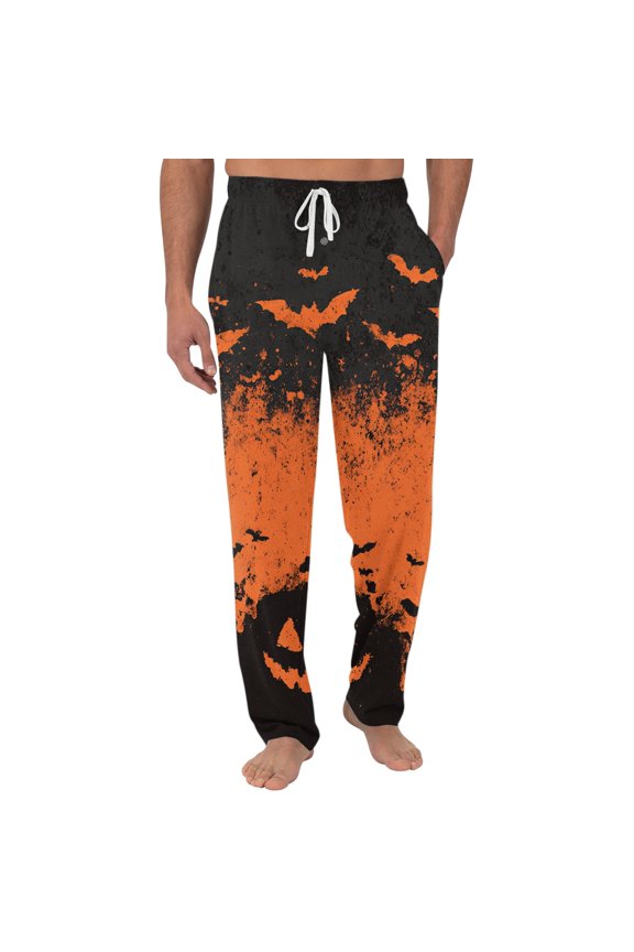 Halloween Pajamas For Mens Devil Lantern Patterned Drawstring House Bottom Stretch Lounge Spooky Ghost Dressy Pants Orange L