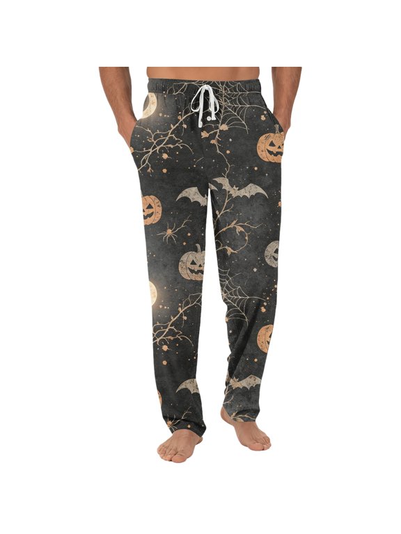 Halloween Pajamas For Mens Devil Trendy Ghost Patterned Drawstring Pajama Bottoms Cozy Comfortable Spooky Ghost Autumn Pants Purple M