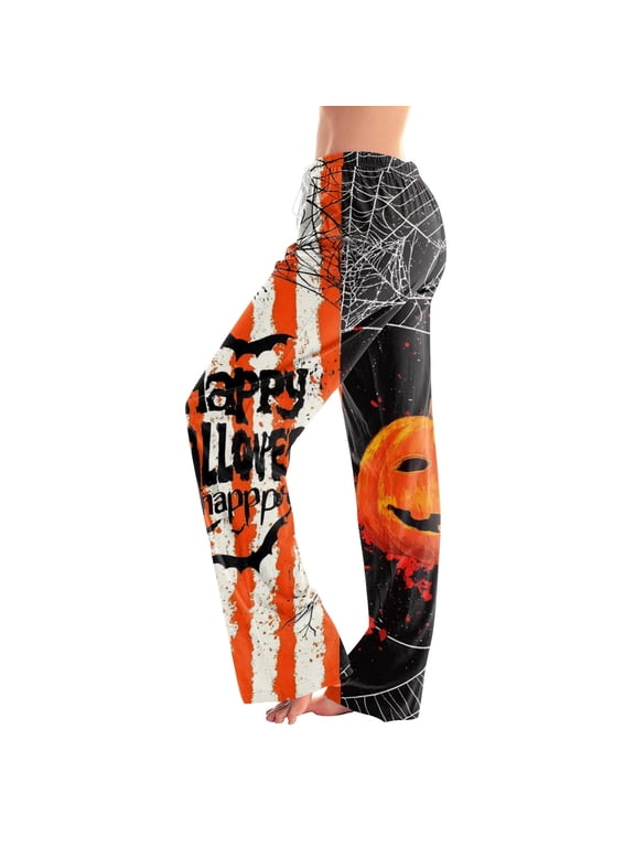 Halloween Pajamas For Womens Devil Lantern Graphic Drawstring Pj Pants Halloween Cozy Comfortable Carved Fall Pant Multicolor S