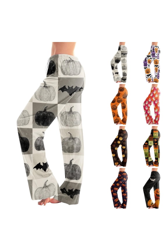 Halloween Pajamas For Womens Gothic Pumpkin Patterned Drawstring Sleep Bottoms Cozy Comfortable Skeleton Fall Clothes Dark Gray M