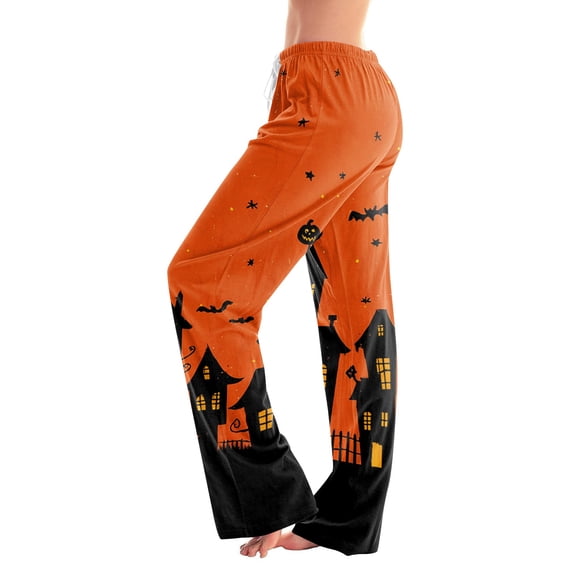 IYYVV Halloween Pajamas Goth Pumpkin Graphic Drawstring Pajama Bottoms Cozy Comfortable Carved Fashion Clothes Orange XL