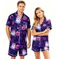 thumbnail image 1 of IYYVV Halloween Satin Couples Pajamas Sets Short Sleeve Button Down Silk Pjs Witch Ghost Face Sleepwear 2 Pcs Loungewear Purple L, 1 of 5
