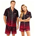 thumbnail image 1 of IYYVV Halloween Satin Matching Pajamas For Couples Short Sleeve Button Down Silk Pjs Aesthetic Blood Rose Sleepwear 2 Piece Lounge Set Red 4XL, 1 of 5
