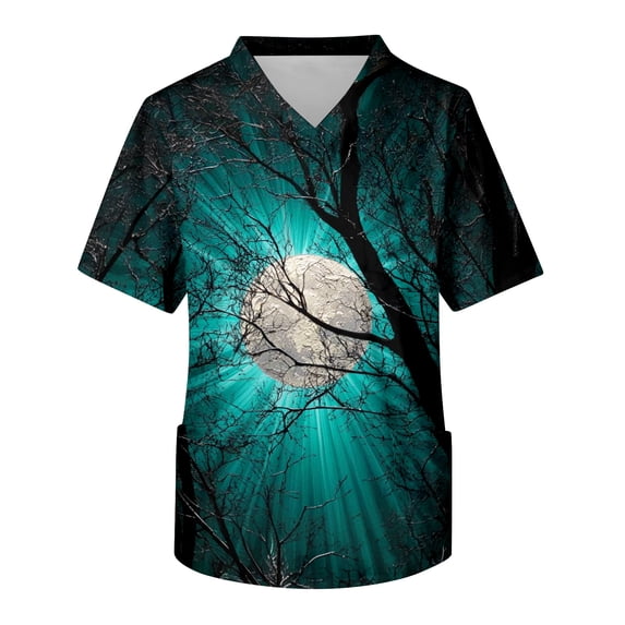 IYYVV Halloween Scrub Tops for Men with Pockets Short Sleeve V-Neck Plus Size Scrub Ghost Graphic Dark Gray XL