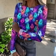 thumbnail image 1 of IYYVV Halloween Shirts for Women 2026 Long Sleeve Crewneck Slim Fitted Basic Tees Funny Ghost Pumpkin Graphic Ribbed Shirt Purple S, 1 of 6