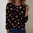 thumbnail image 1 of IYYVV Halloween Shirts for Women Long Sleeve Crewneck Casual Dressy Tops Funny Ghost Pumpkin Graphic Fall Fashion Top Green L, 1 of 7