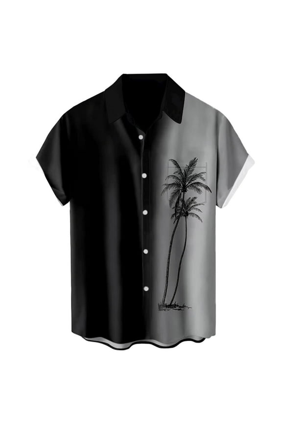 Hawaiian Bowling Shirts for Men Short Sleeve Printed Regular Fit Summer Beach Casual Button Down Aloha Shirts Black 2XL