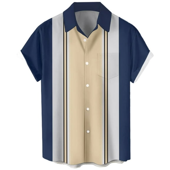 IYYVV Hawaiian Bowling Shirts for Men Short Sleeve Printed Regular Fit Summer Beach Casual Button Down Aloha Shirts Navy 3XL