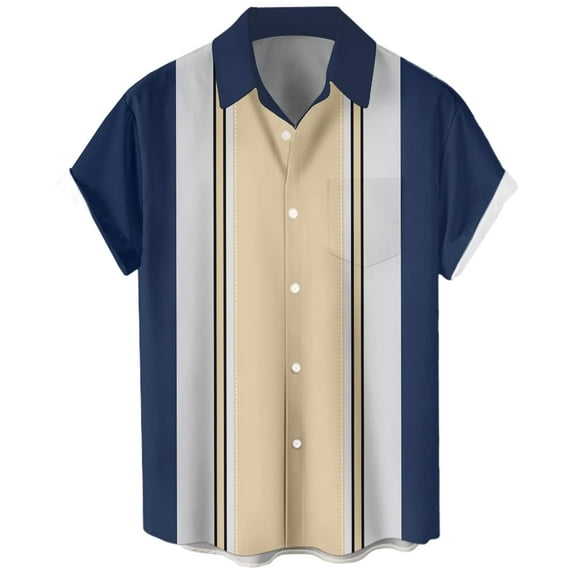 IYYVV Hawaiian Bowling Shirts for Men Short Sleeve Printed Regular Fit Summer Beach Casual Button Down Aloha Shirts Navy 4XL