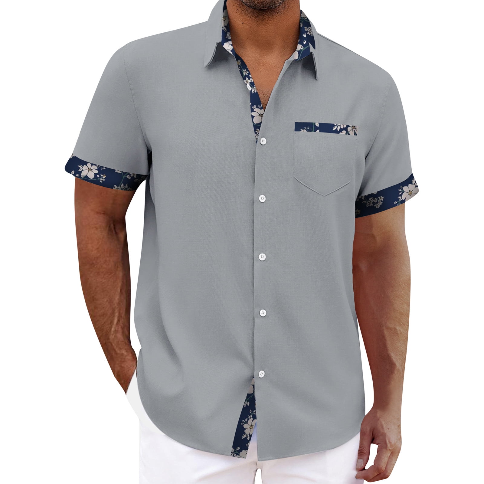 DATAMOUNT Men's Short Sleeve Button Down Shirt - Loose Fit Casual Hawaiian Style - View #7