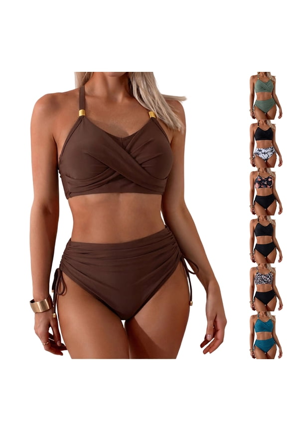 High Waisted Bikini Sets for Women - Two Piece Tummy Control Swimsuit Adjustable S trap V Neck Bathing Suit 2026 Blue M