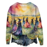IYYVV Hocus Pocus Halloween Sweatshirt Womens Sanderson Witch Graphic Pullover Long Sleeve T Shirts Reverse Tie Dye Crewneck Sweatshirts Purple L