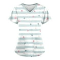 thumbnail image 1 of IYYVV Holiday Scrubs Tops for Women Womens Scrub Tops Fashion Printed Work Uniform T-Shirt V Neck Short Sleeve Nurse Scrub Tunic Blouse with Pockets Royal Blue L, 1 of 3