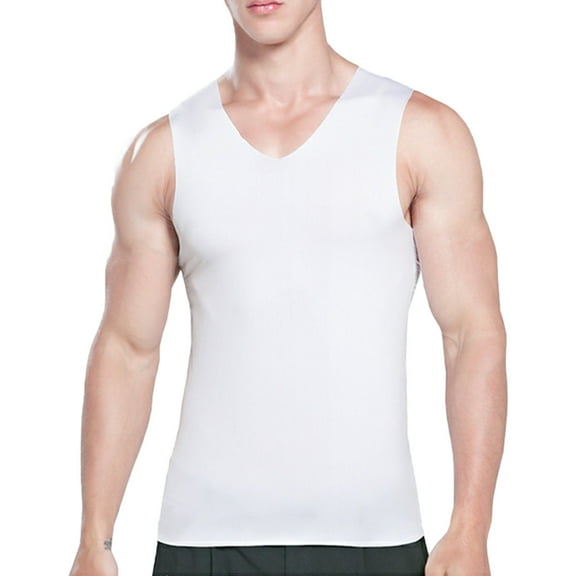 IYYVV Ice Silk Tank Top Men, Summer Sleeveless V Neck Underwear Fashion Casual Muscle Seamless Mulberry Undershirt White XL